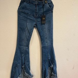 L&B lucky and blessed raw hem‎ high rise wide leg flare jeans